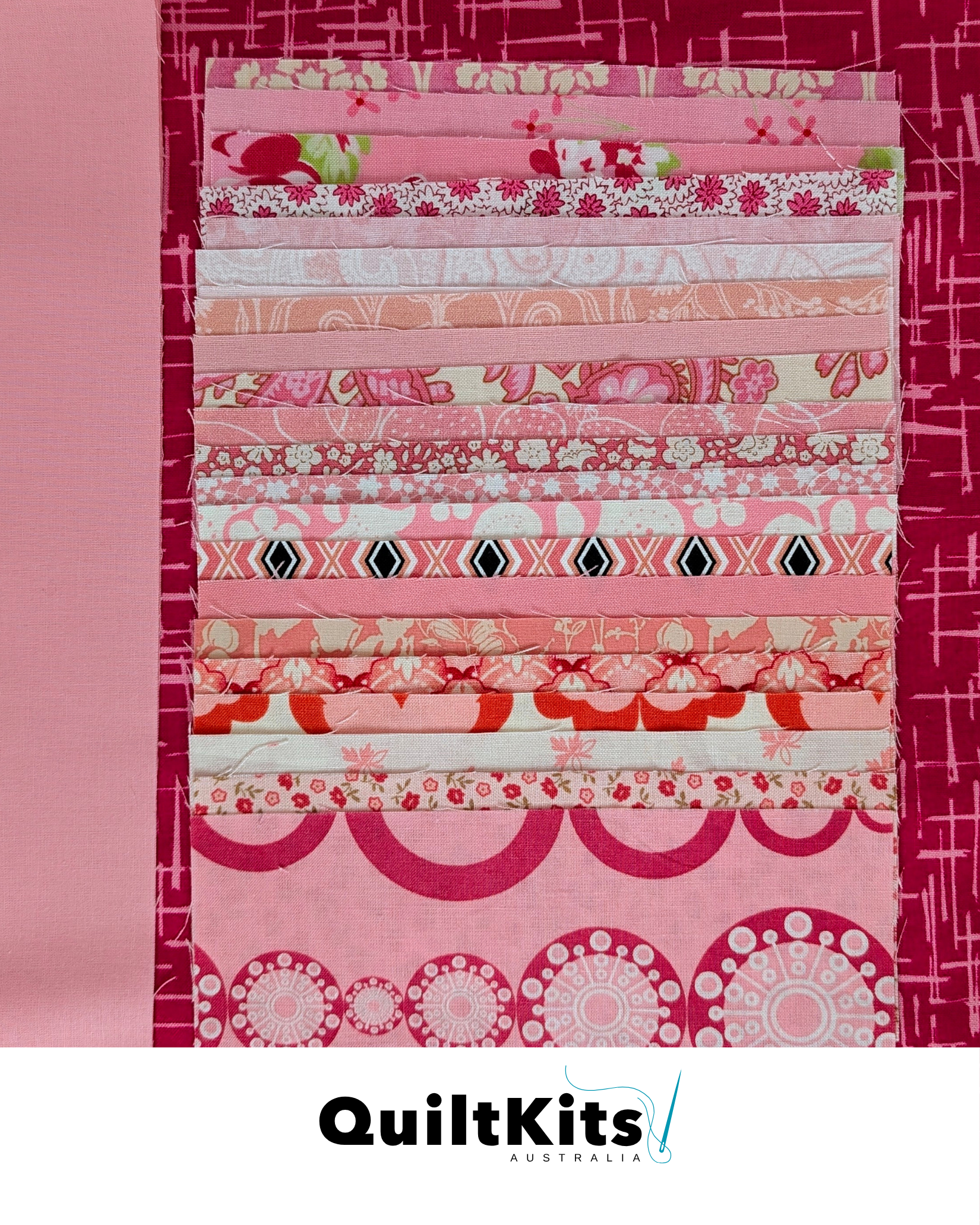 Easy Strip Quilt Kit - Throw - Dark Pink Complete Kit